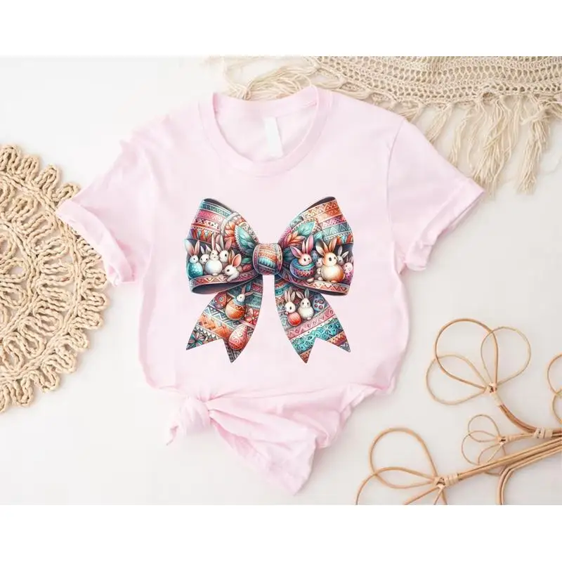 

Coquette Bow Easter Egg T Shirt Christian Girl S Bunny Feminine Happy Day Peeps