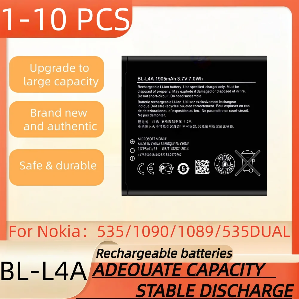 

Аккумулятор 3,7 В 1905 мАч, BL-L4A подходит для аккумулятора мобильного телефона Nokia 535/1090/1089/535DUAL