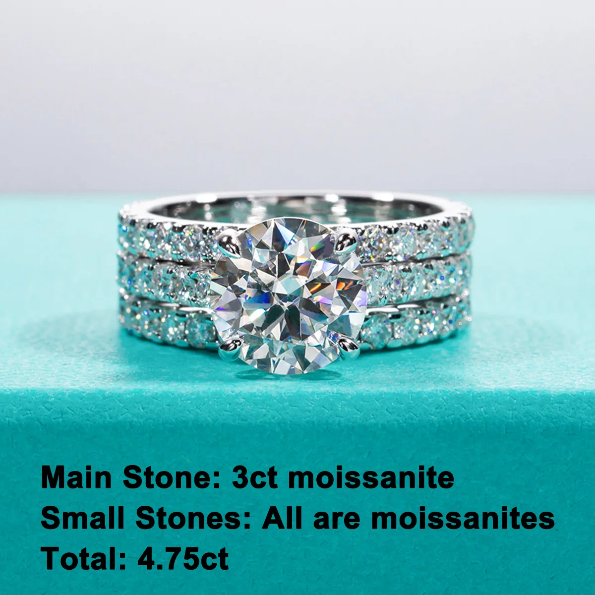 AnuJewel 3 ct Hauptstein (insgesamt 4,15 ct) D Farbe Moissanit Ring Set Braut Sets Ehering Silber Ringe mit GRA Großhandel