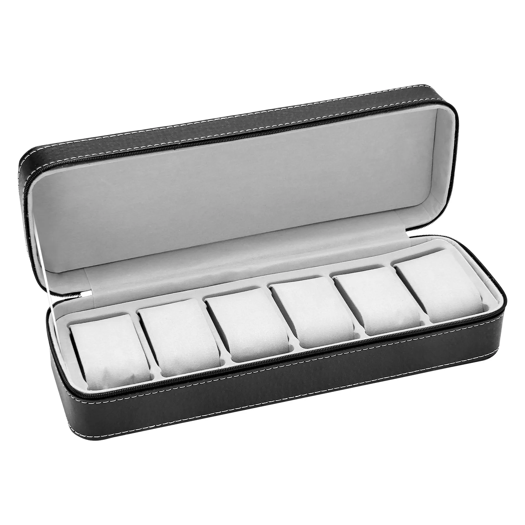 CYL-6 Slot Watch Box Portable Travel Zipper Case Collector Storage Jewelry Storage Box(Black)