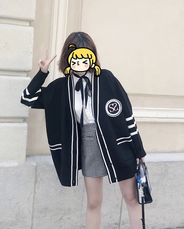 

S Home осень зима вязаный кардиган женский полосатый цвет блузка с вышивкой Jaet V Ne Button Sve длинное свободное пальто