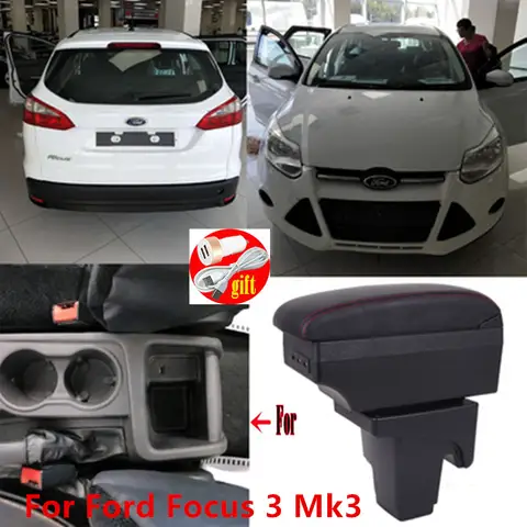 Para Ford focus 3 caja de reposabrazos contenido de tienda central para Ford Focus 3 Mk3 caja de brazos con interfaz USB