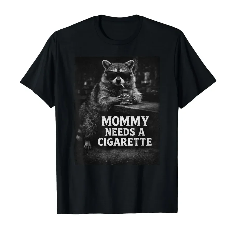 

Mommy Needs A Cigarette Funny Smoking Raccoon T-shirt For Men Women 100% Cotton T Shirts Short Sleeve Tops 0413-3