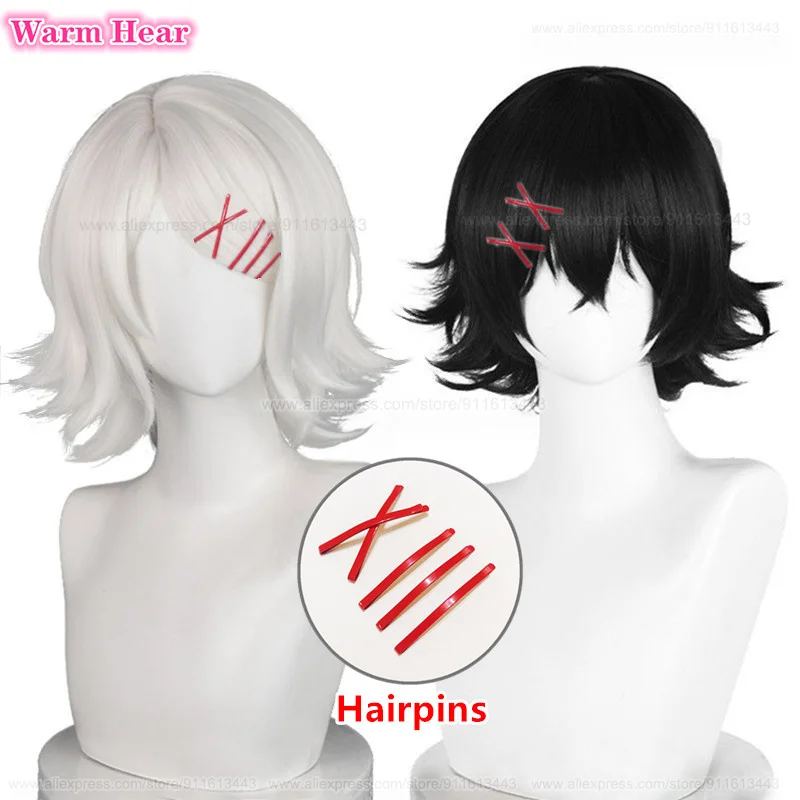 

Juzo Suzuya Cosplay Wig Anime Rei Short 35cm/30cm Off White Black Wigs And Red Hairpins Heat Resistant Hair Halloween Party Wigs