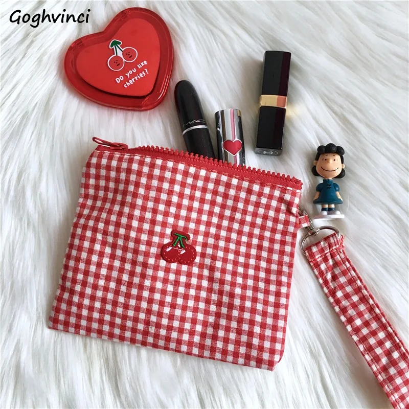 Cosmetic Bags Women Makeup Bag Plaid Korean Fashion Students Lipstick Portable College Travel Multi-function All-match 가방 Cute