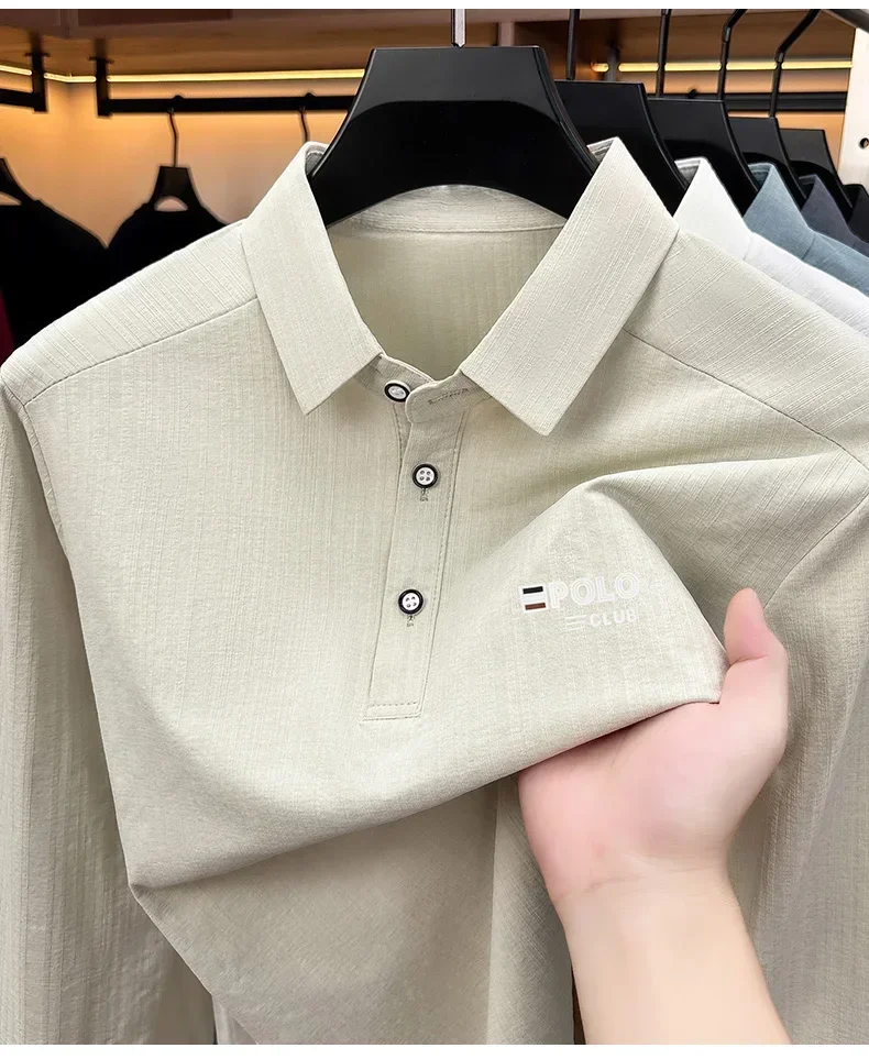 Brandneues Herren-Poloshirt mit Print, Herbst, einfarbig, langärmelig, Arbeitsoberteil, Herren, Business, formelle Arbeitskleidung, Hemden für den Frühling. – Detail 22