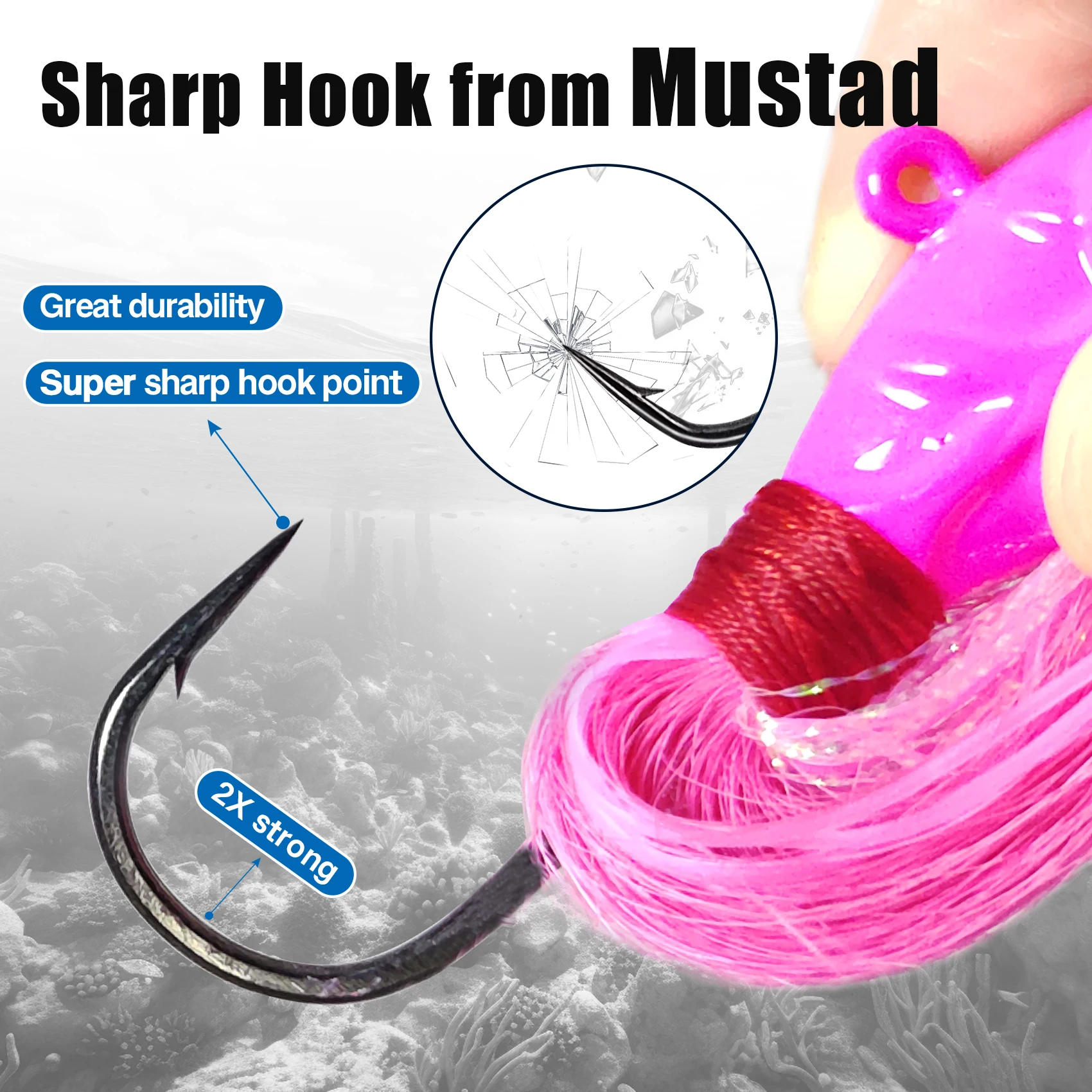 Aventik Glow Bucktail Jigs Kopf 3D Augen Köder mit UV Silikon Rock Jigging Köder 14g 21g 28g 42g Bass Jig Angeln Bucktail Jig – Detail 4