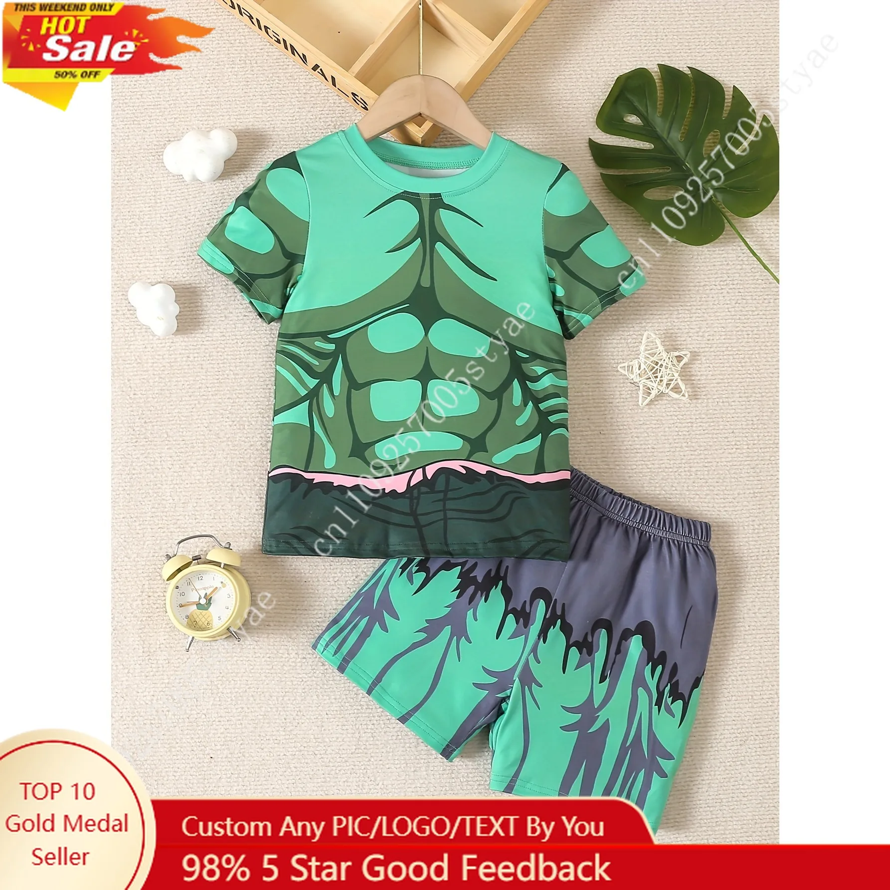 

Hulk Boys' 2 Set Summer Short-Sleeved Shorts Sets Outdoor Top Bottom Marvel Beach Outfit Fashion Cosplay Clothes for Kid