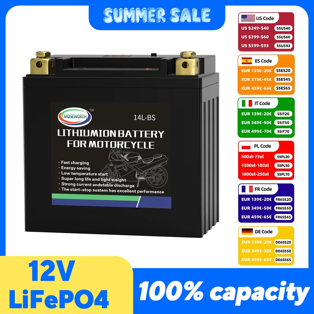 14L-BS 14-BS Motorradbatterie LifePO4 12V 9Ah 520CCA Lithium-Eisenphosphat-Starterbatterie für Moto Scooter ATV Honda Yamaha
