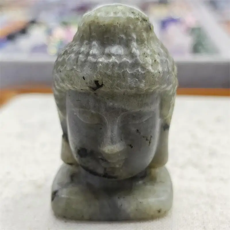 6 سنتيمتر اللابرادوريت الطبيعي بوذا رئيس نحت شفاء فنغشوي الأحجار الريكي هدايا ديكور المنزل هدية عيد 1 قطعة #1