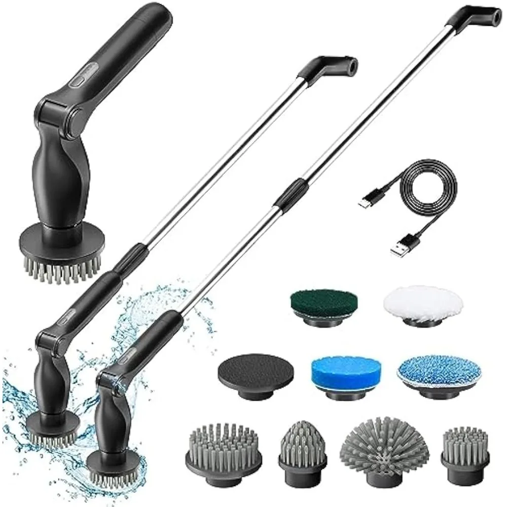 Household Multi 8 In 1 Wireless Spin Scrubber,Cordless Rechargeable Rotating Brush For Bathroom Kitchen Floor Wall Stain Cleaner