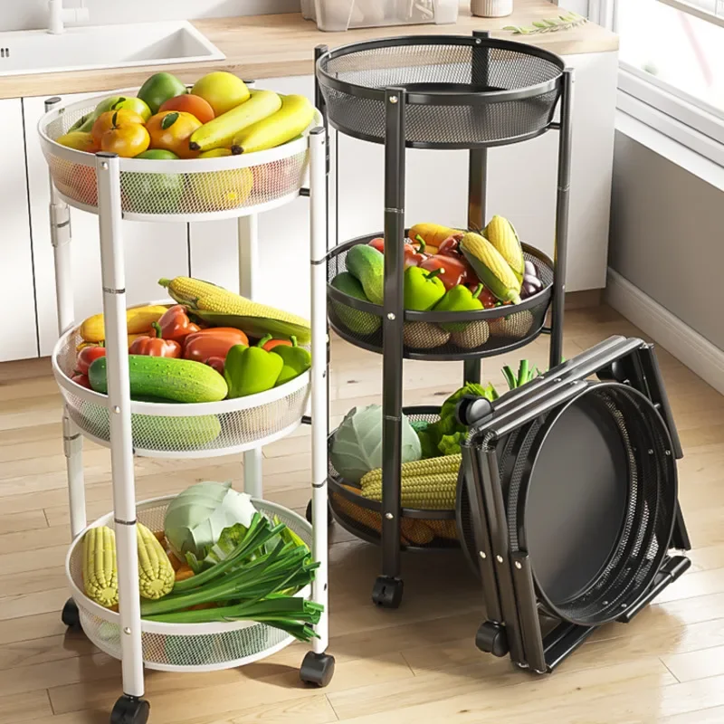 Folding Multi-layer Vegetable Snacks Fuit Organizer Storage Cart Kitchen Storage Shelf For Spices Multi-functional Storage Shelf