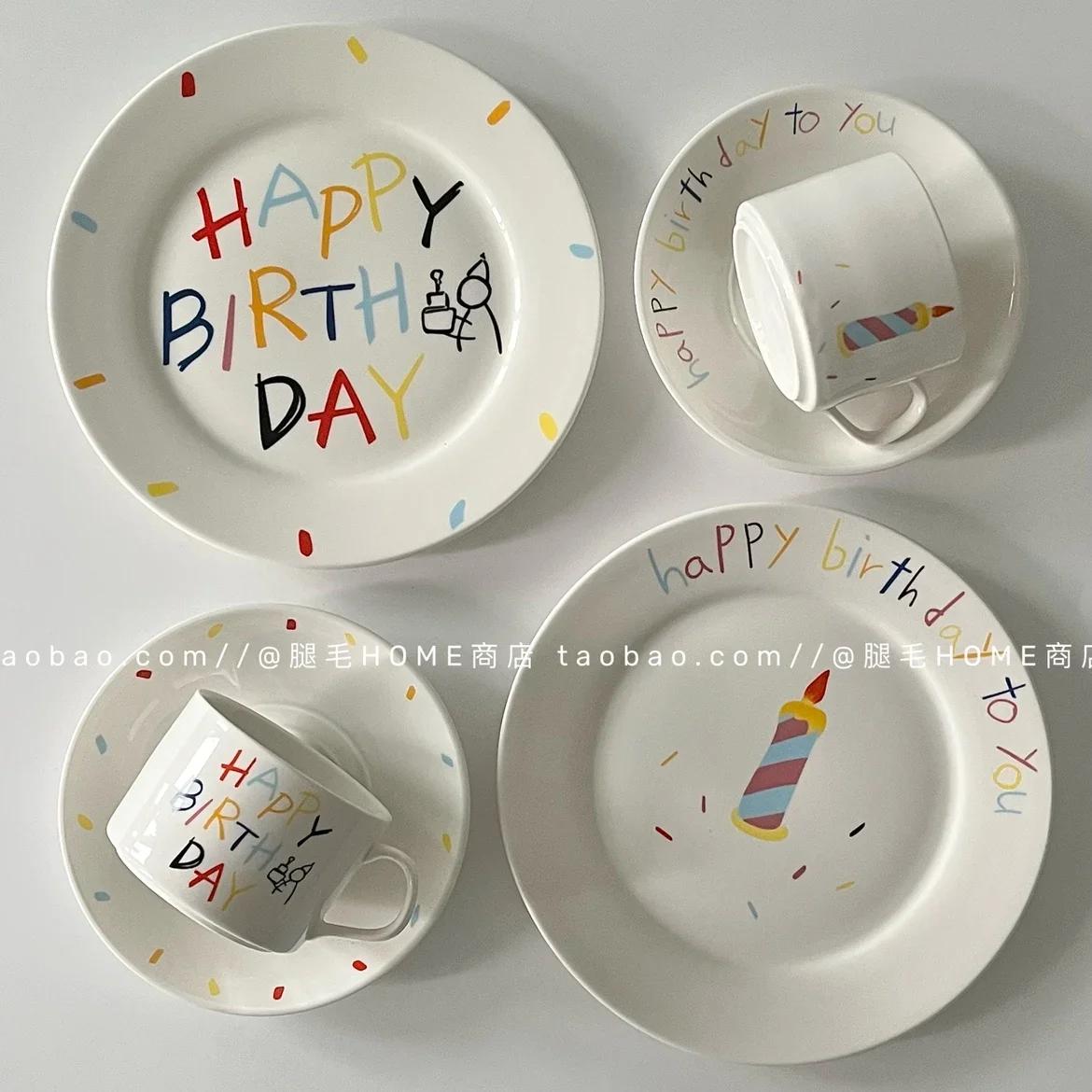 Prato coreano designer bonito feliz aniversário talheres cerâmica xícara de café prato sobremesa bolo prato copo criativo presente aniversário