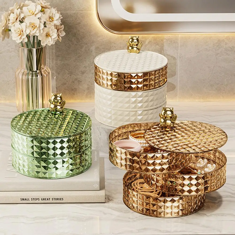 

Multi-tier Jewelry Display Case Modern 2-layer Jewelry Storage Box with 360° Rotatable Design for Dustproof Organization