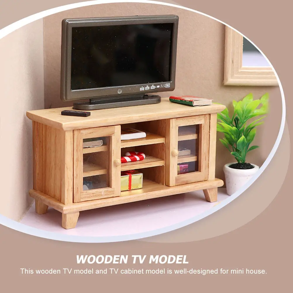 

Набор из 1 шт. Деревянный миниатюрный домик-тумба под телевизор, простой элегантный дизайн, настольное украшение, декор для спальни, маленькие предметы интерьера, миниатюра
