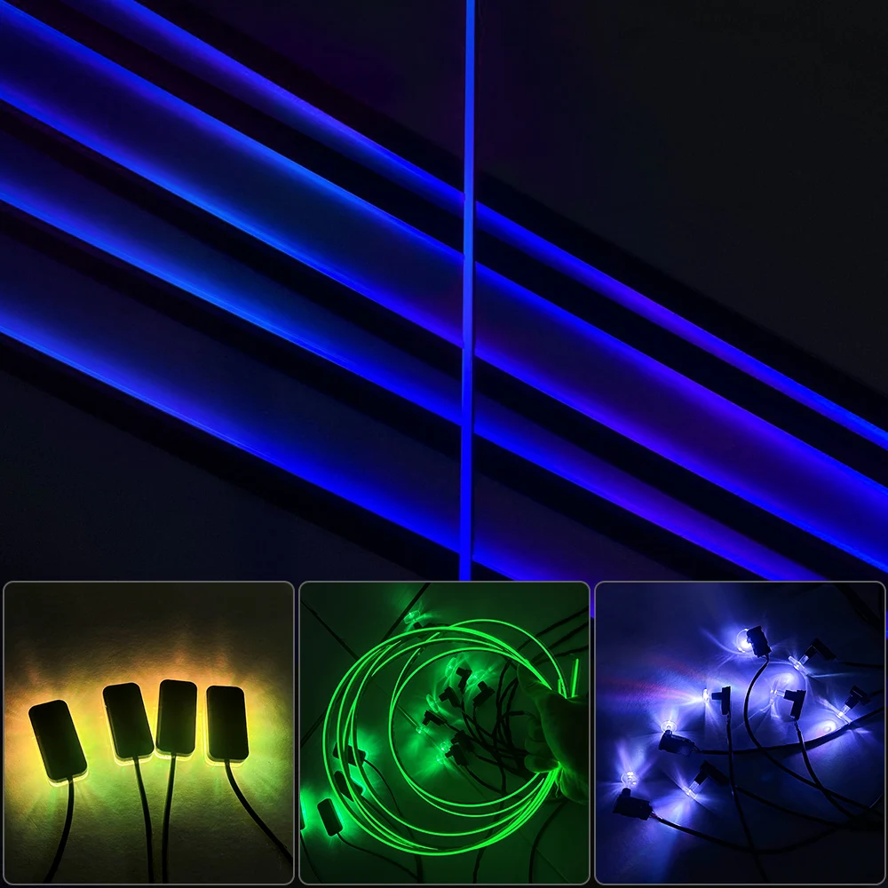 18 in 1 LED Car Ambient Light RGB 64 Color Acrylic Fiber Optic Guide Light Strip For Car Interior Decoration Atmosphere Lamp APP
