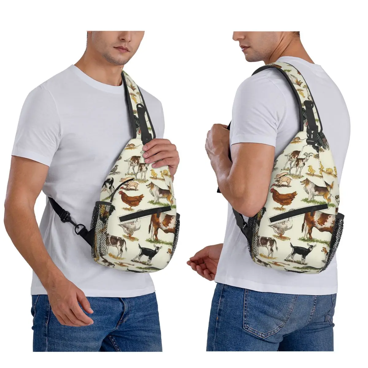 Country Farm Animals Farmhouse Village Pet Chest Bag Men Sling Crossbody Backpack Chest Bag Traveling Daypack Shoulder Bag