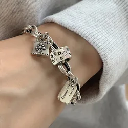ANENJERY Vintage Star Lock Letter Tag Thick Chain Bracelet for Women Design Hip-hop Party Couple Jewelry pulseras mujer