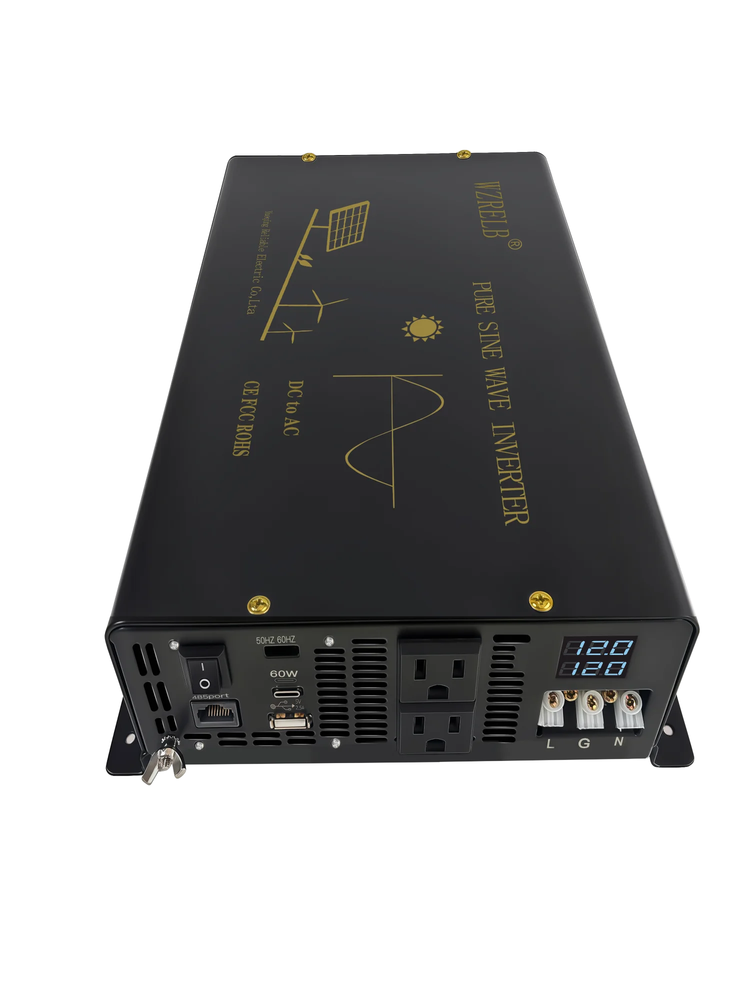 3000W Pure Sine Wave Solar Inverter 12/24/48V DC to 120/220/240V Dual AC,50Hz/60Hz Select,2.5A USB LCD Remote USB Hardwire Port