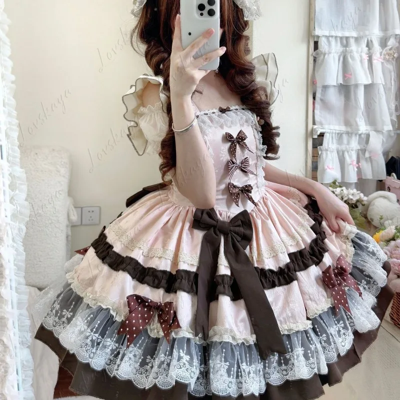 Sweet Cute Lolita Dress Female Fashion Princess Style Casual Daily Wear Elegant Fairy Party Midi Dress