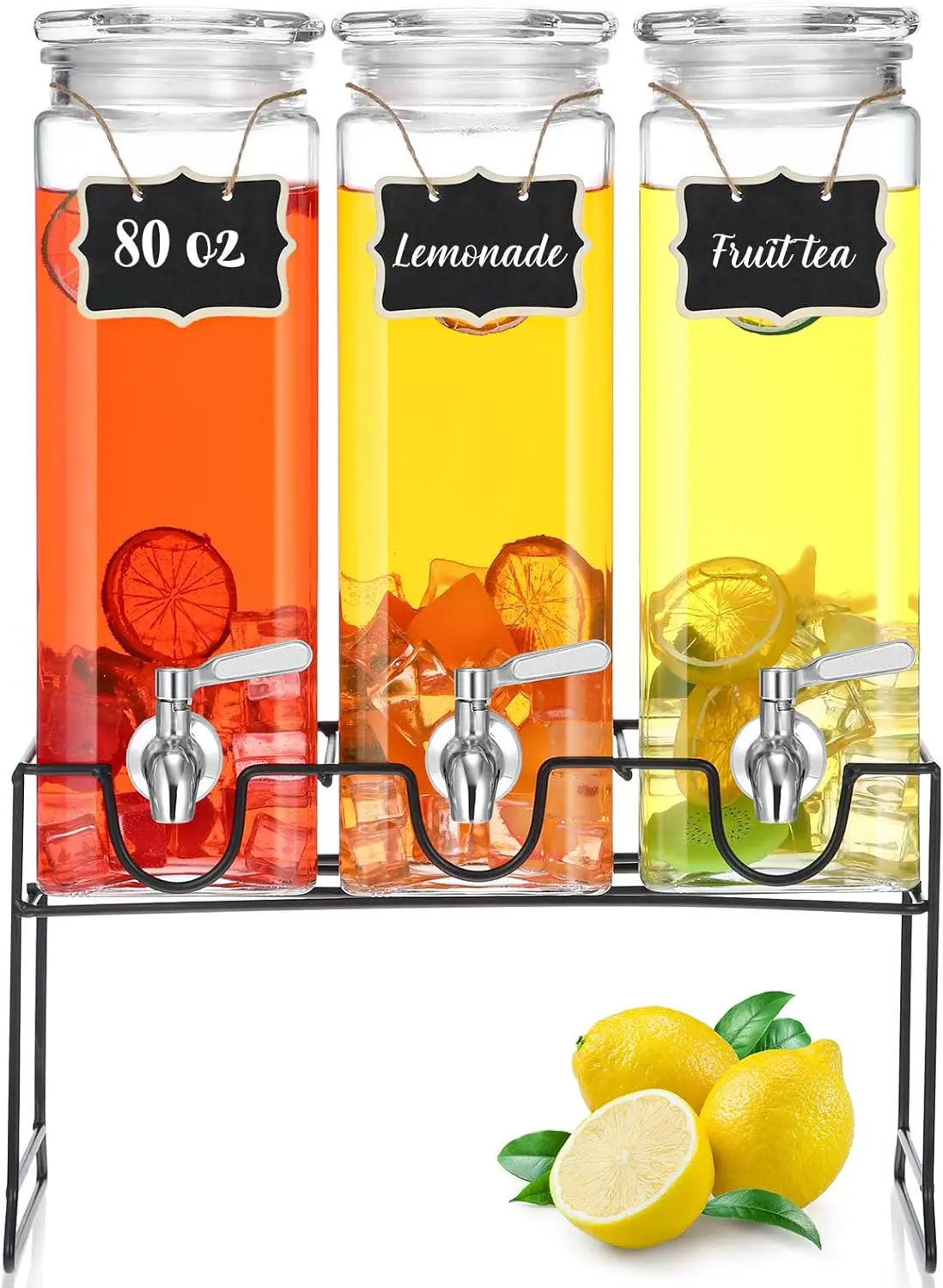

Набор из 3-х стеклянных диспенсеров для напитков объемом 80 унций с подставкой, крышкой, этикеткой и герметичным краном для вечеринок и холодильника