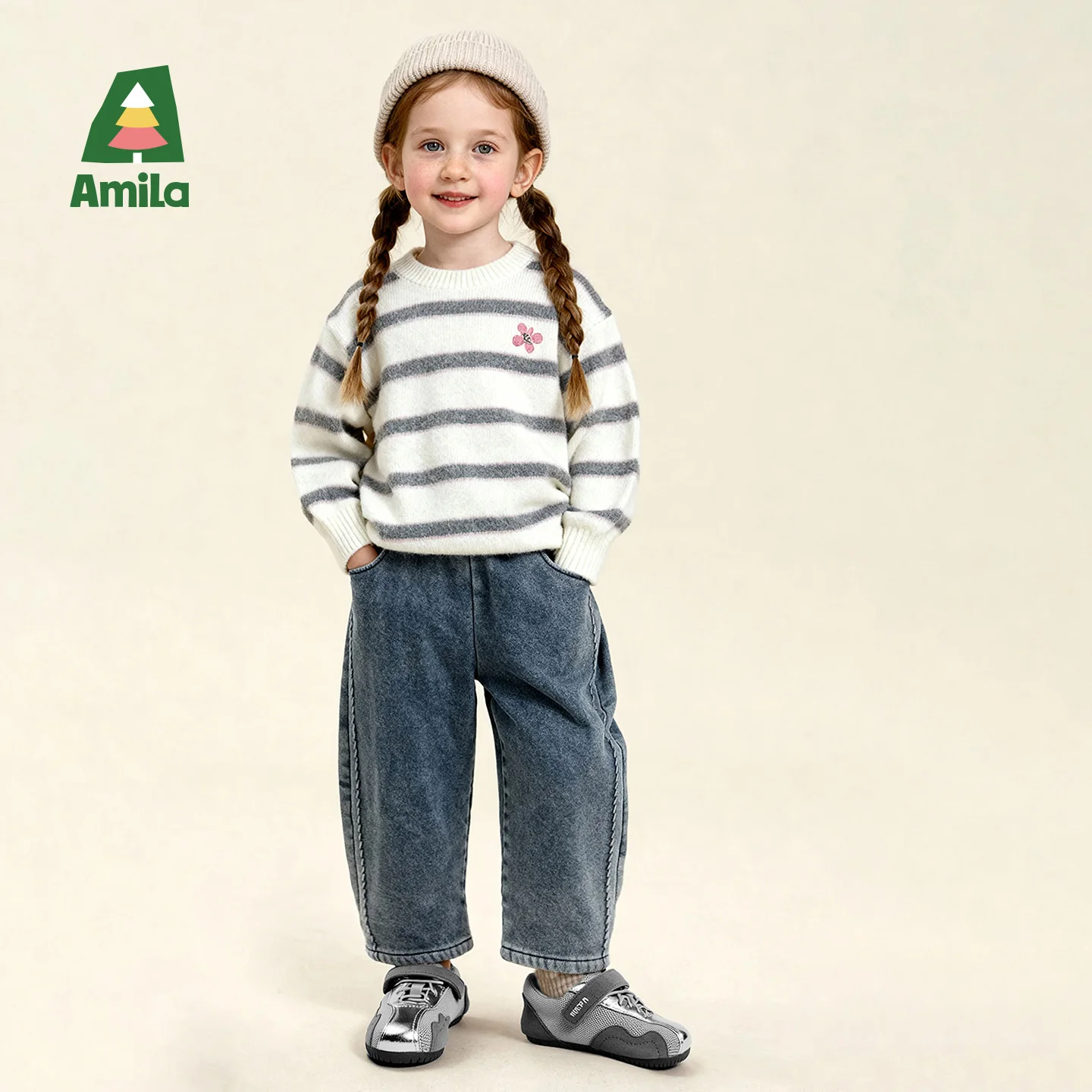 أميلا بنطال كاوبوي شتوي باللون الأزرق الداكن بأرجل واسعة مع تصميم سميك من قطعة واحدة من المخمل لاحتياجات الدفء والشتاء #1