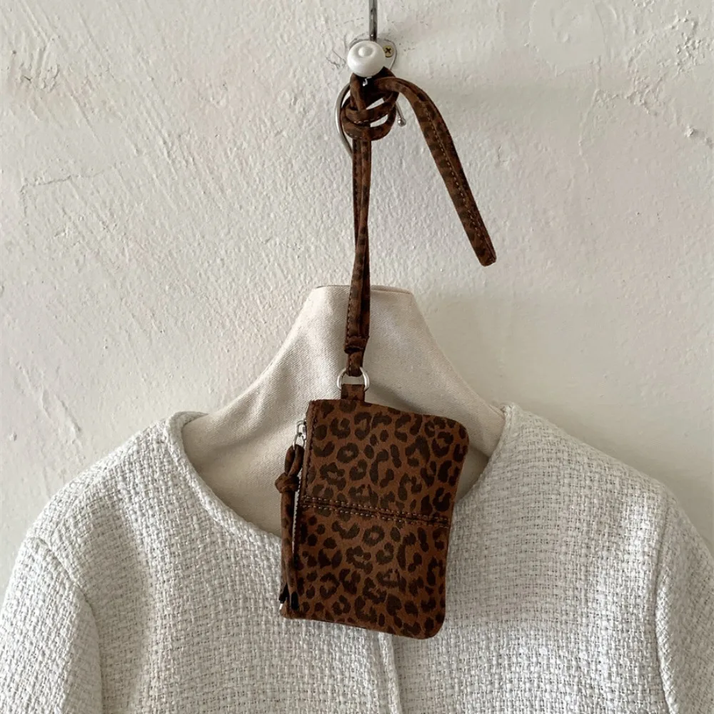 Leopard Print Suede Coin Purse Small Wallet Lipstick Key Bag Women Shoulder Bag Mini Storage Bag Portable Travel Neck Bag
