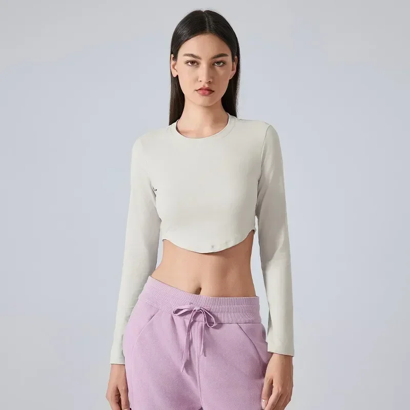 

Lemon Women Long Sleeve Autumn Slim Fit Cropped Yoga Sports Tops Women Round Neck Running Workout T-shirt Gym Clothing