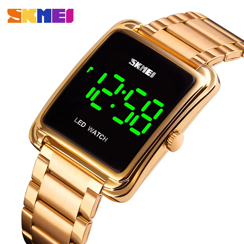 

SKMEI LED Digital Watch 30M Waterproof Date Steel Belt Lady Digital Wristwatches Stainless Steel Strap Thin Electronic Clock