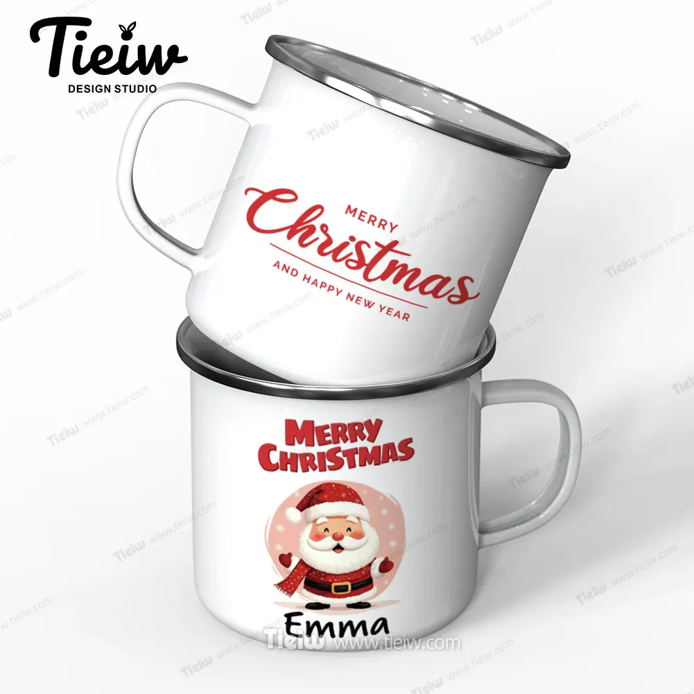 Customizable Christmas Enamel Mug for Kids – Santa Claus Design with \