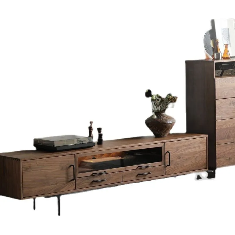 North American black walnut TV cabinet combination Nordic simple TV cabinet floor-to-ceiling all solid wood home minimalist