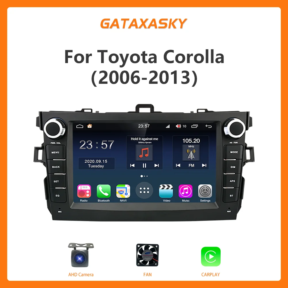 GATAXASKY 8'' Android Car Stereo Radio for Toyota Corolla E140/150 2007 2008 2009 2010 2011 2012 2013 Multimedia Player Speakers