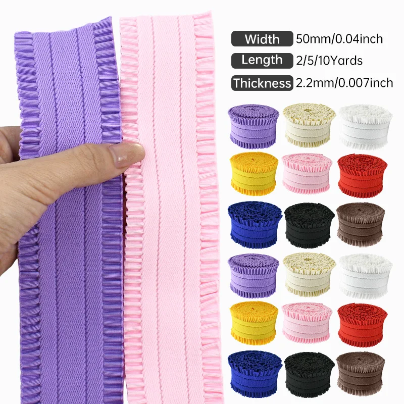 

10/20/30Yards 50mm Ruffled Elastic Band Waistband Lace Trim Rubber Bands Belt Garment Decoration Stretch Tape Sewing Accessories