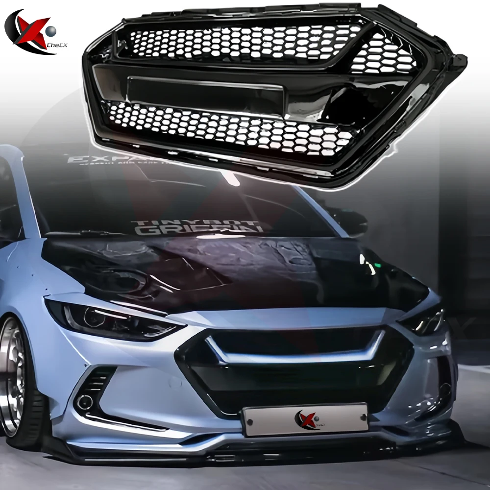 For Hyundai Elantra Lead Drive 2016-2018 Front Bumper Ghostface Shape Air Intake Grille License Plate Frame Style Retrofit ABS