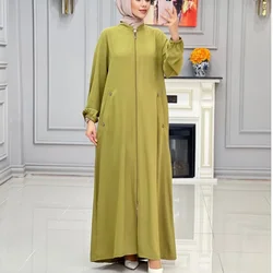 Turkish Dresses Eid Prayer Abaya Black Robe Long Sleeve Causal for Women Stand Collar Zipper Dubai Saudi Clothing Kaftan