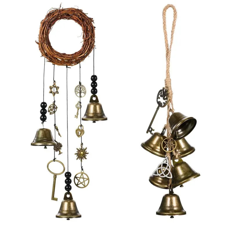 

Magic Witch Bells Hangers - Handmade Protection Wreath, Wind Chimes for Home Door, Doorknob Decor, Witchcraft Accent with Guardi