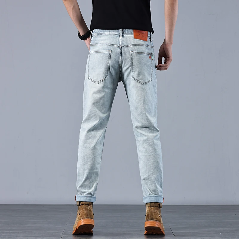 New high quality simple and versatile light colored slim fit fit small straight leg jeans for men Distressed skinny jeans men