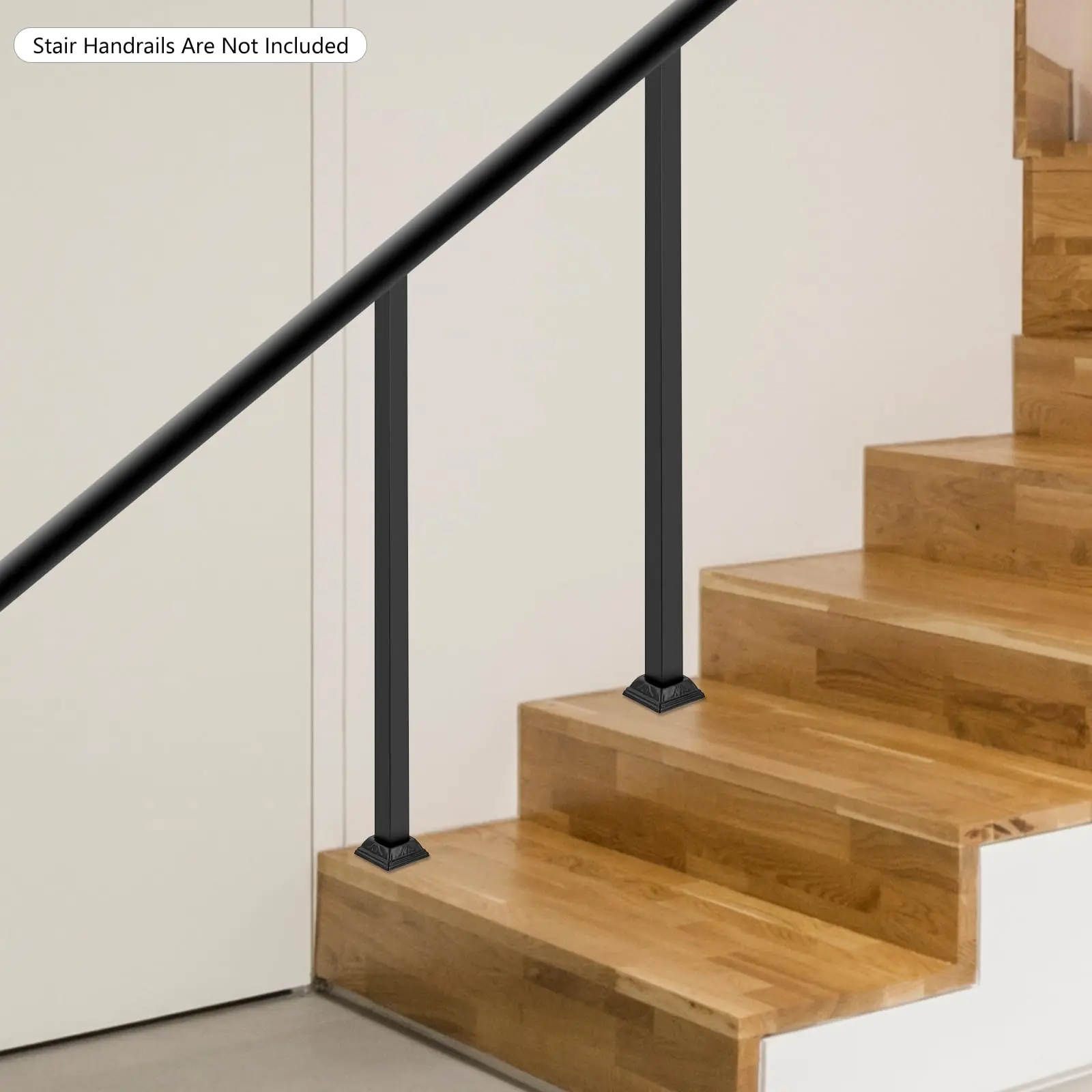 2 szt. Czarny Zestaw Balustrady na Taras z Kutego Żelaza, Zestaw Słupków Aluminiowych do Balustrady 38/48/60 Cali, Balustrady Schodowe z Prostokątną Bazą