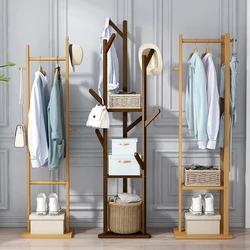 Phyllostachys Pubescens Coat Racks All Solid Wood Floor Mounted Hanger Bold Hanging Rod Multi Function Simplicit Home Furniture