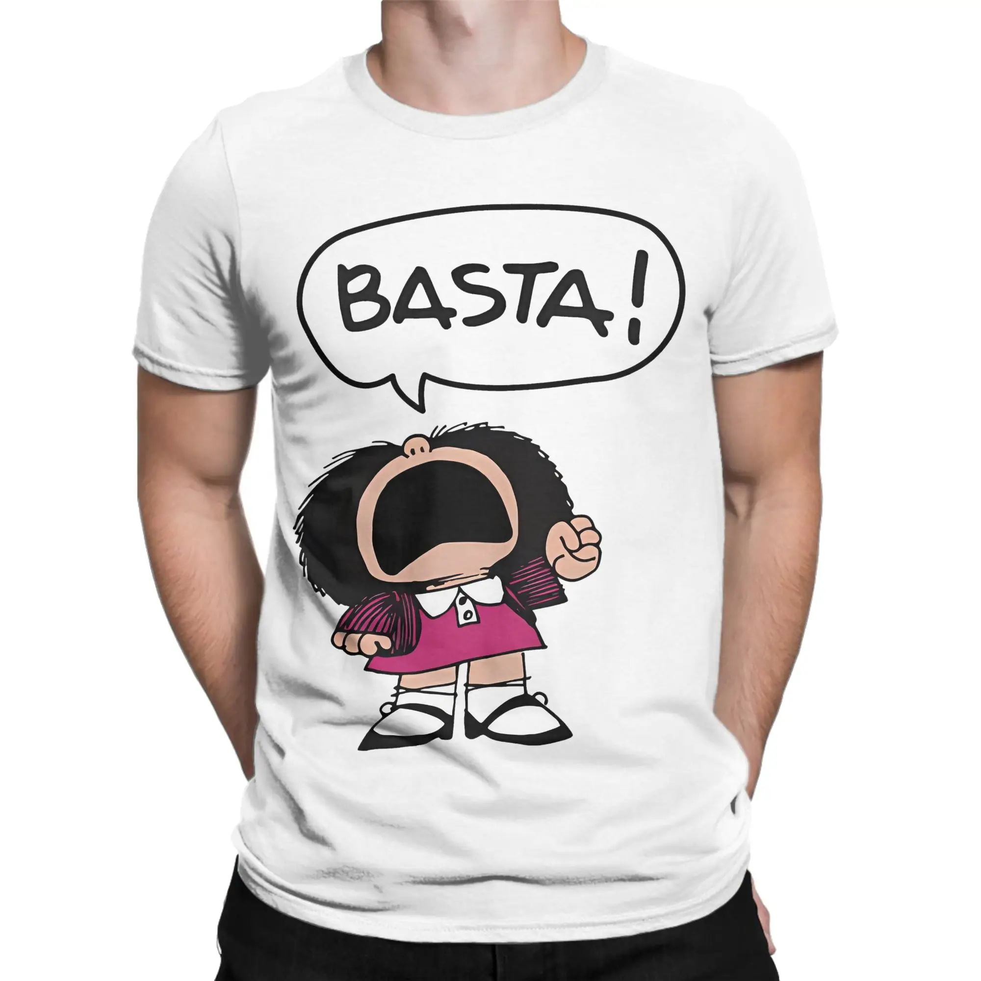 Mafalda Enough! T-Shirt for Men Women Cartoon Girl  Leisure Cotton Tees Round Neck Short Sleeve T Shirts Gift Idea Clothes