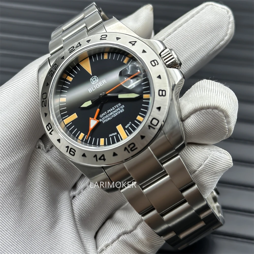 40mm GMT function automatic men\'s watch date 3 o \'clock position display luminous dial hands sapphire glass Oyster bracelet