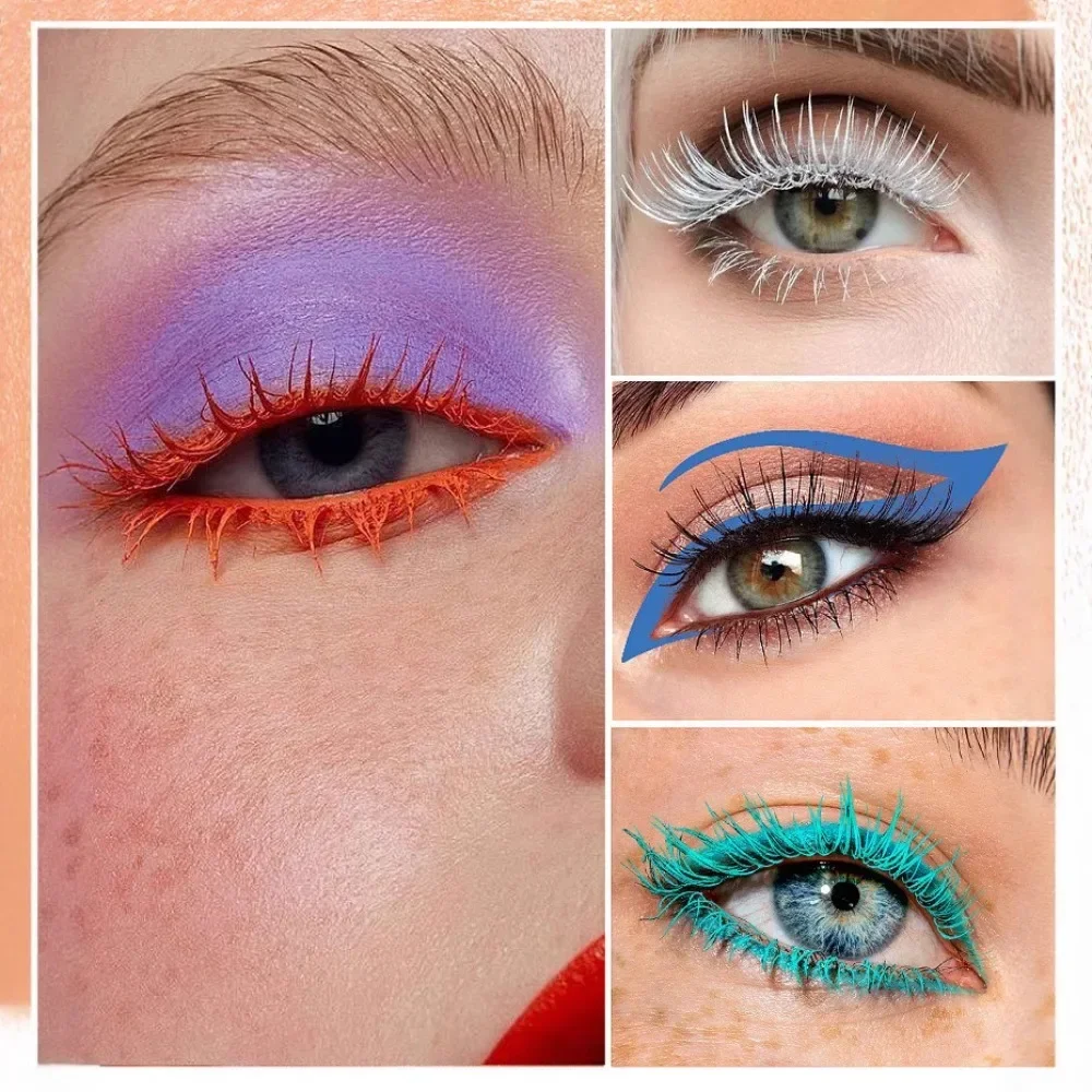 Colorful Mascara 12 Colors Waterproof Fast Dry Lasting Eyelashes Curls Extension Make-Up Emerald Green Slender Brush Ink Mascara