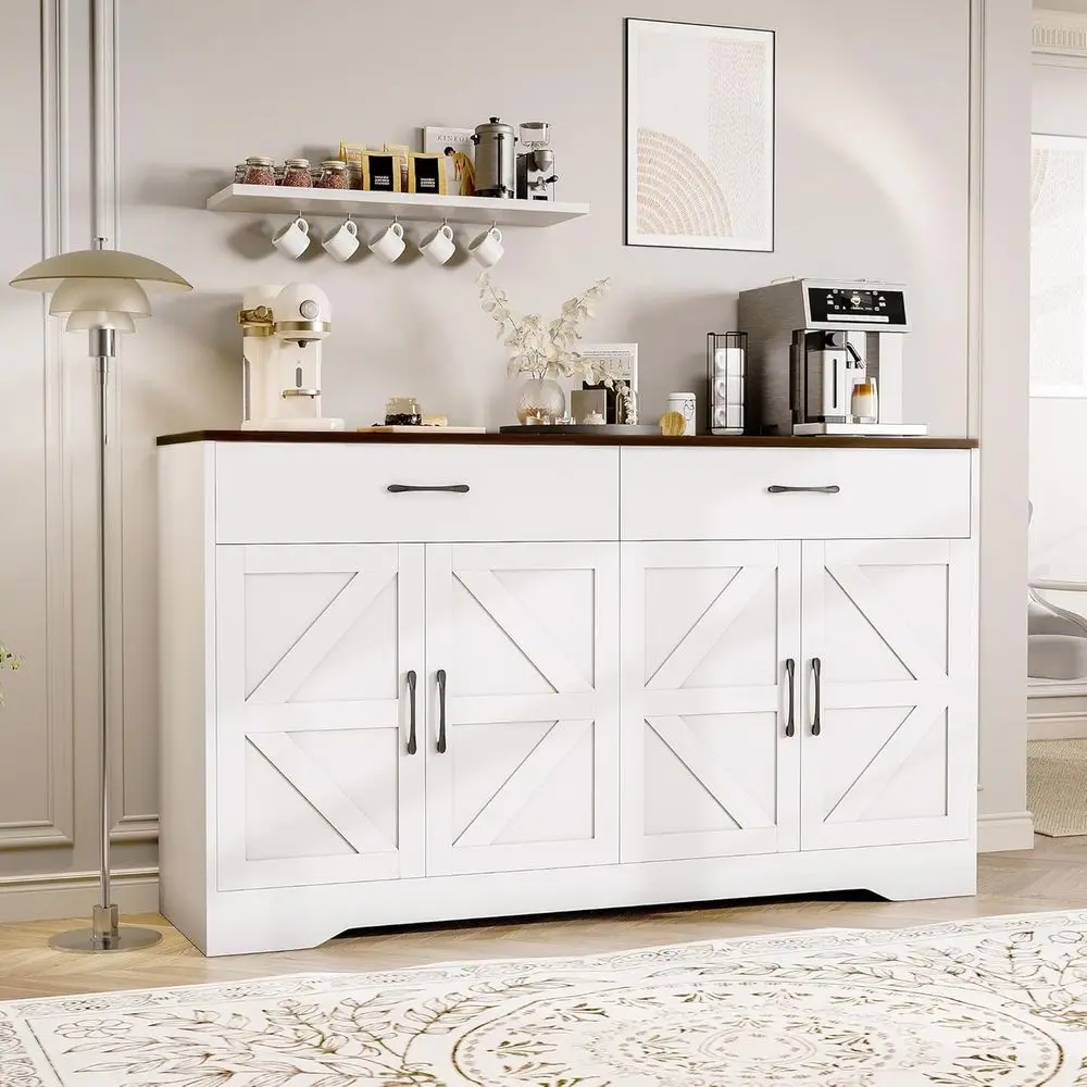 

Buffet Cabinet with Storage, 55.1 Large Kitchen Storage Sideboard with Drawers amp Doors, Modern Wood Farmhouse Coffee Bar Cabi