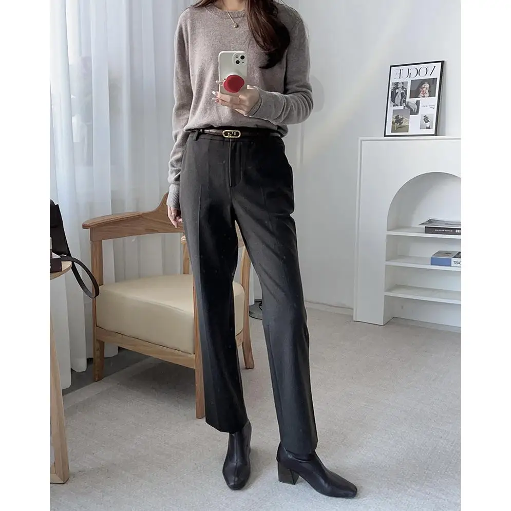 

Comfortable Briti Sle Women's Straight Leg Pants Fce Lined Slimming e Tube Trousers Casual Commute Sle