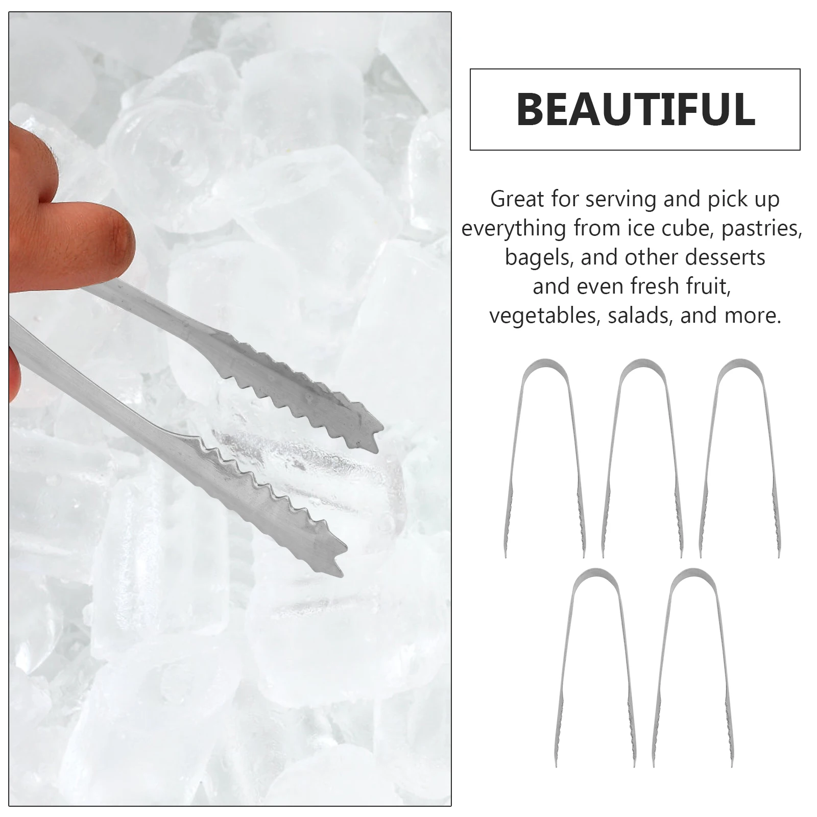 

5 pcs 13Cm Stainless Steel Ice Tongs Clear Acrylic Kitchen Tongs For Serving Sugar Cube Tea Party Coffee Bar Appetizers Picnic