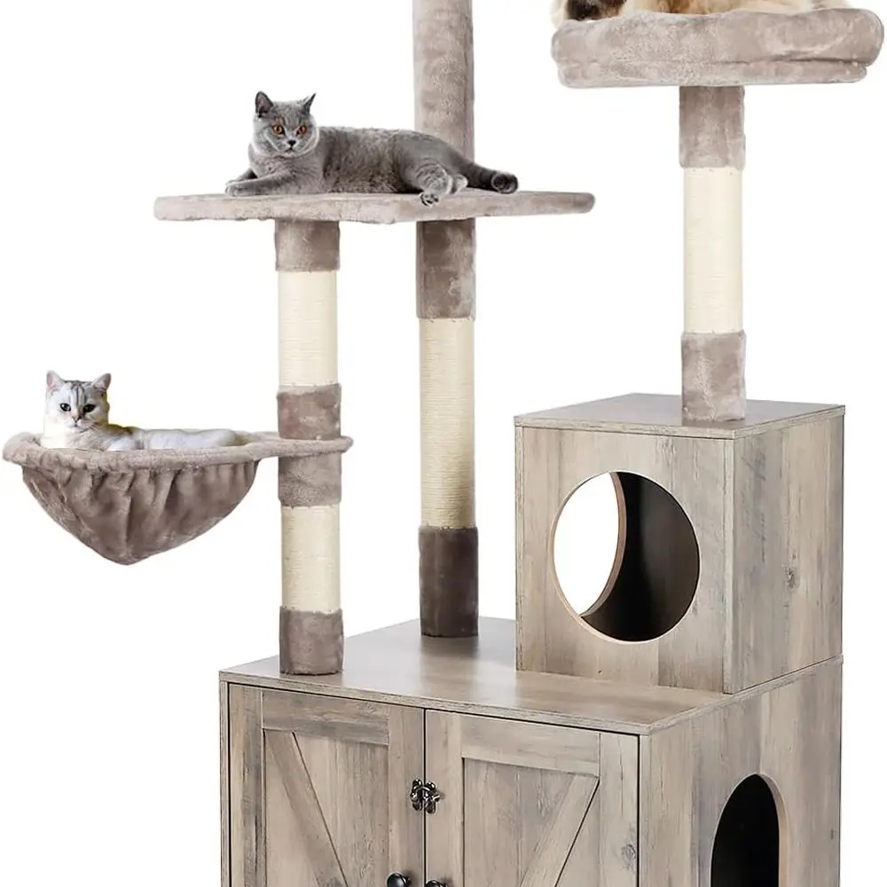 

Корпус для туалета с деревом, башня для дерева 2-в-1, мебель для скрытого туалета с когтеточкой, Modern Cat Cond