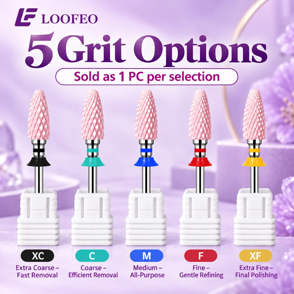Gel Removal And Shaping 1PC Pink Ceramic Nail Drill Bit Tapered Head 2.35mm Shank Reusable Manicure Cutter With Color Coded Ring