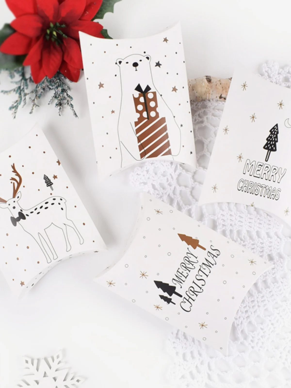 Caja de Regalo para Dulces e Cisas, Caja de Embalaje para Dulces Try-Pa, Caja de Dulces de Almendras y Azúcar con Forma de Copo de Nieve, Caja de Dulces Coreana de Cartón