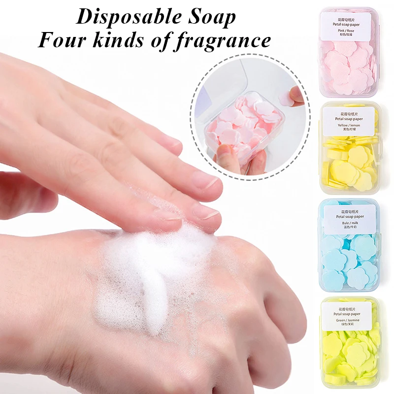 100pcs/box Portable Soap Paper Bath Hand Washing Disposable Soap Slice Mini Flower Travel Scented Petal Handwashing Soap