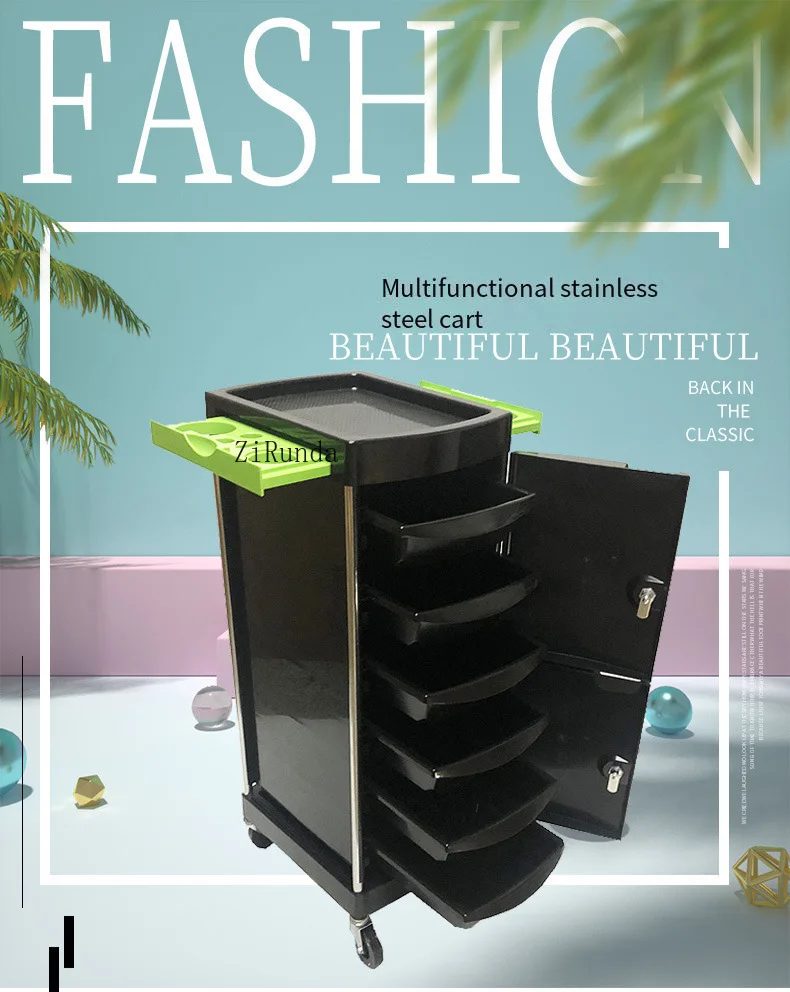 عربة صالون الشعر البلاستيكية PP، عربة أدوات متعددة الوظائف لصالون الحلاقة، عربة من ست طبقات مع قفل باب #5